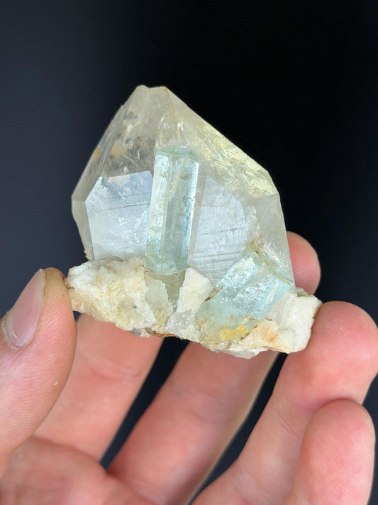 Beryl And Aquamarine With Tourmaline In Quartz