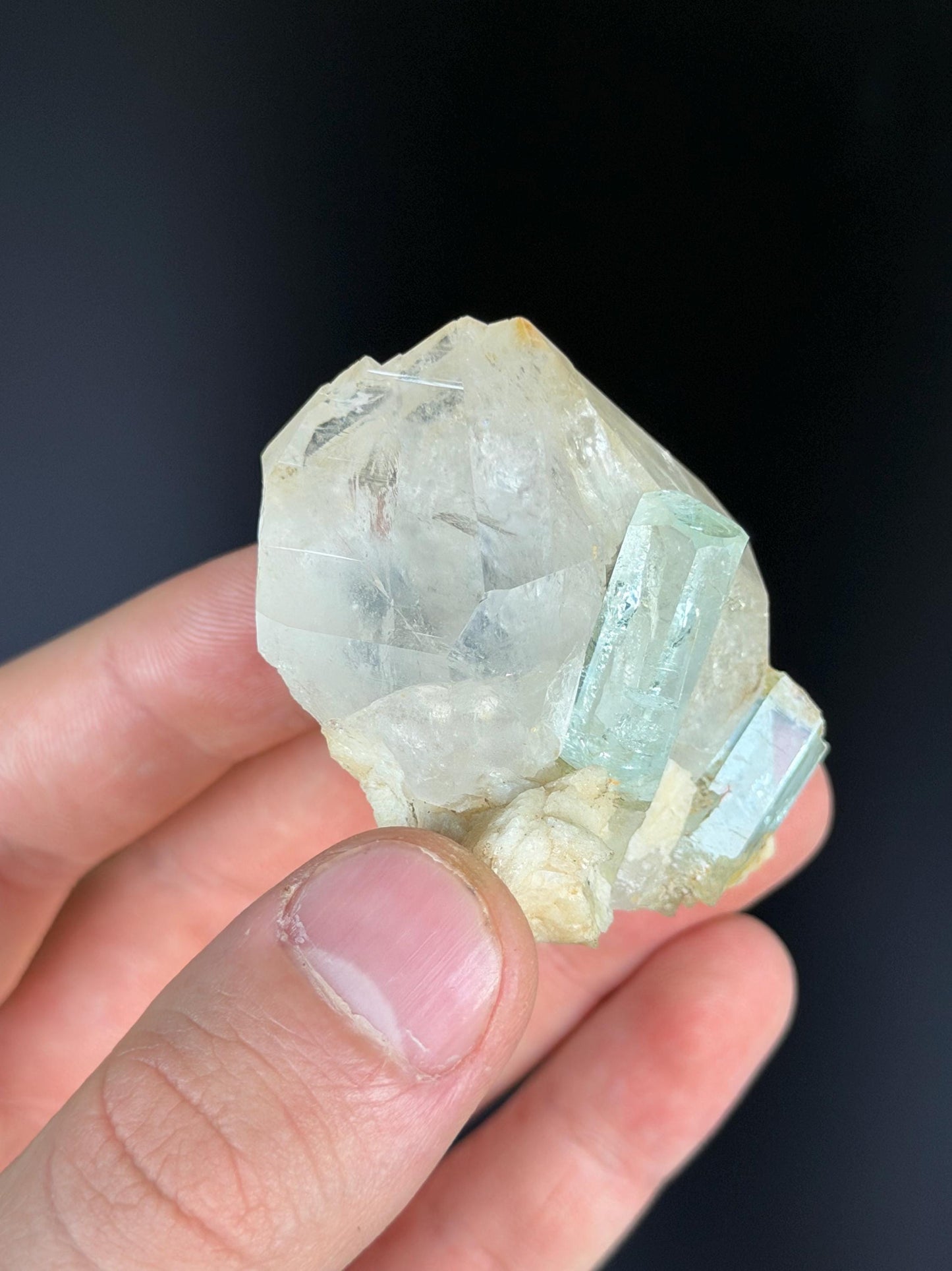 Beryl And Aquamarine With Tourmaline In Quartz