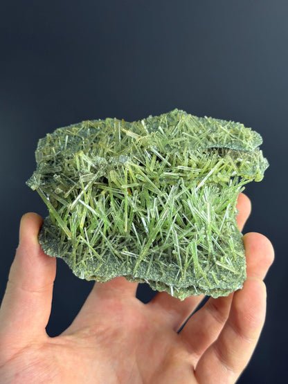 UNIQUE! Natural Green Selenitee Crystals On Bassalt
