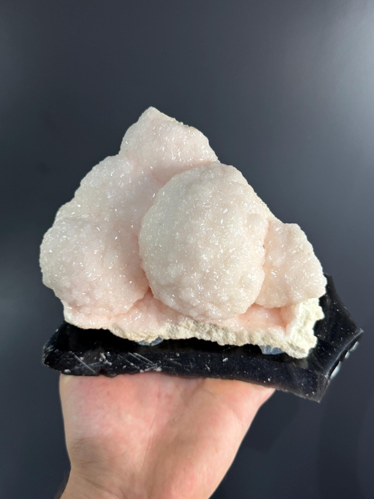 Pink Rhodochrosite With Obsidian Stand