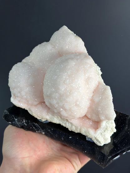 Pink Rhodochrosite With Obsidian Stand