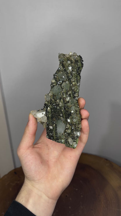 Special Formation! Black And Green Epidote With Lodolite Quartz