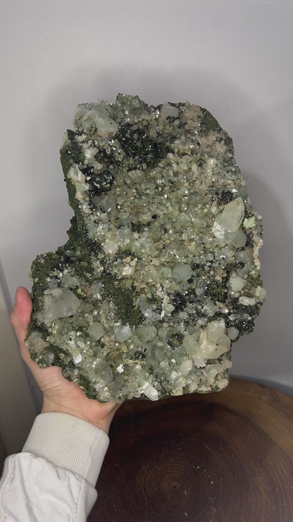 Very Special! Extra Big Black And Green Epidote With Lodolite Quartz