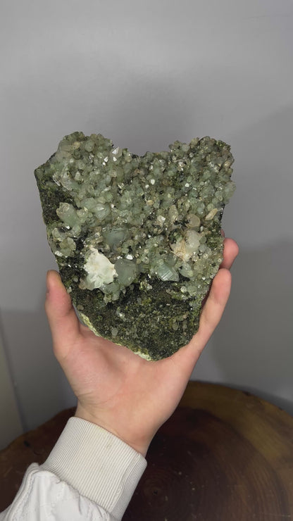 Very Special! Black And Green Epidote With Lodolite Quartz